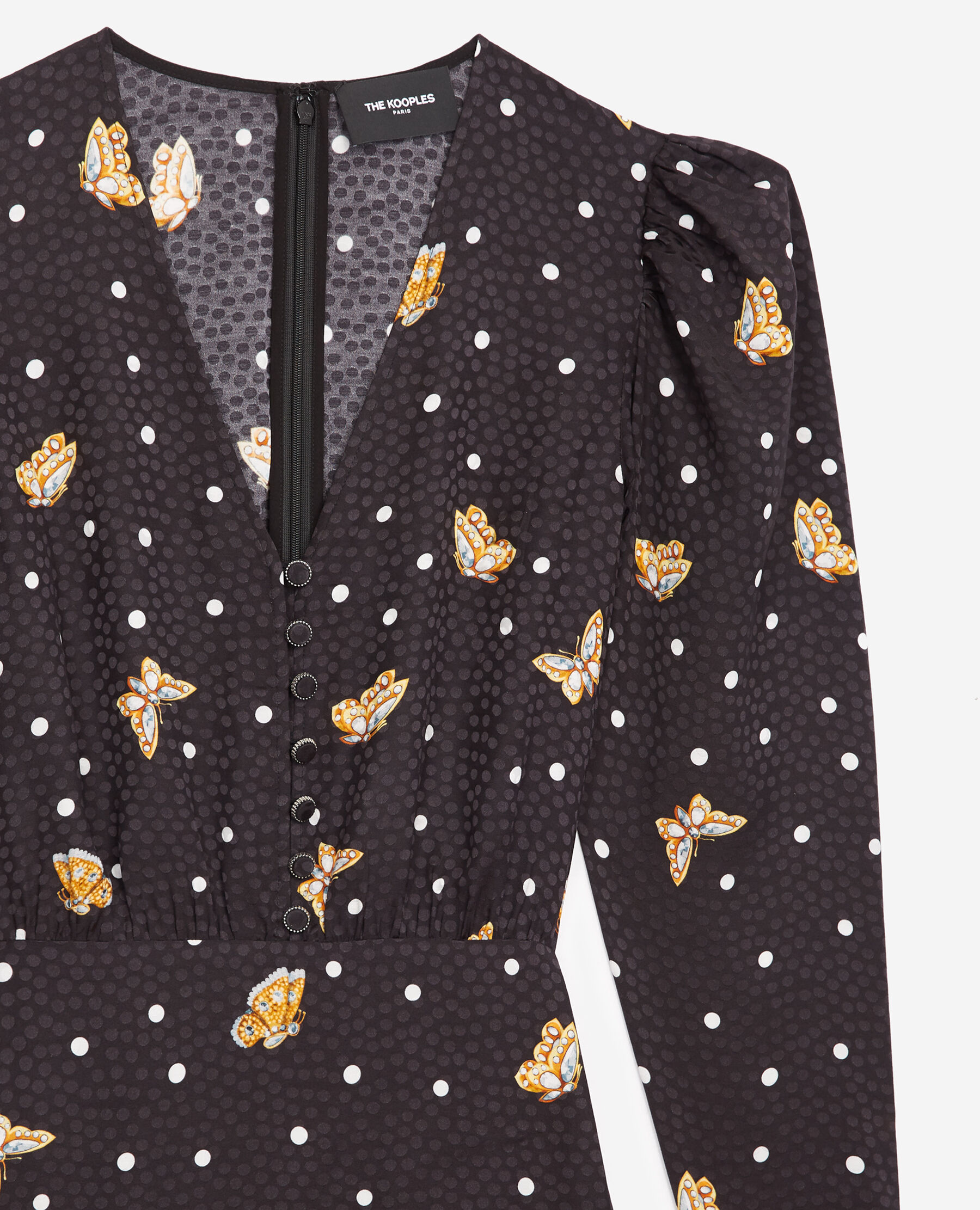 Short black dress with butterfly motif
