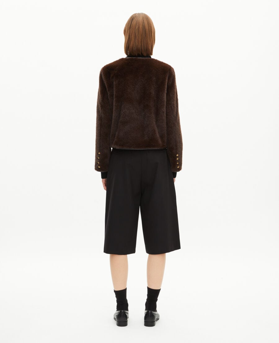 The Kooples F CHOCOLATE fur-effect jacket with brown leather details