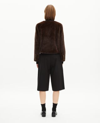 The Kooples F CHOCOLATE fur-effect jacket with brown leather details