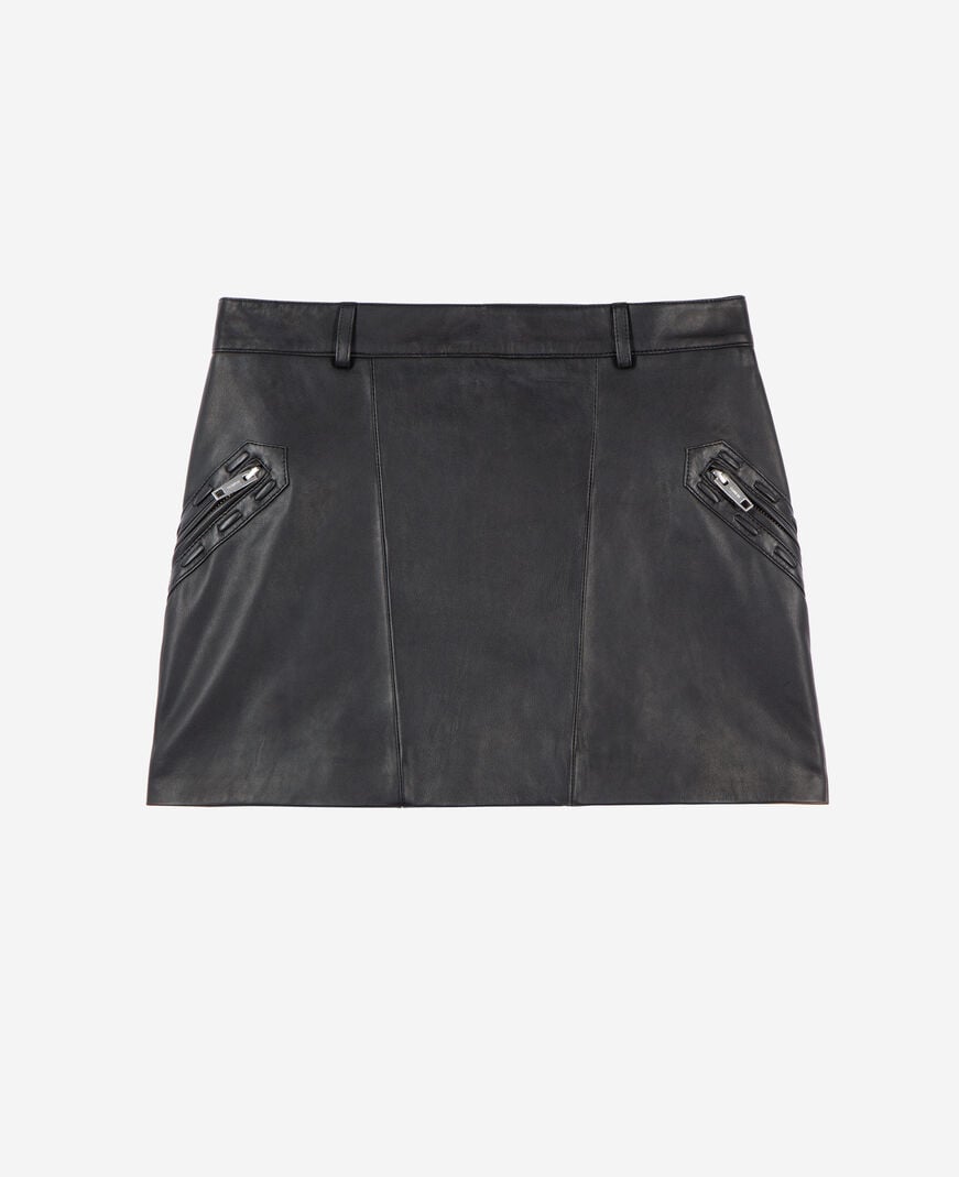 The Kooples WOMEN BLACK STONE short black leather skirt
