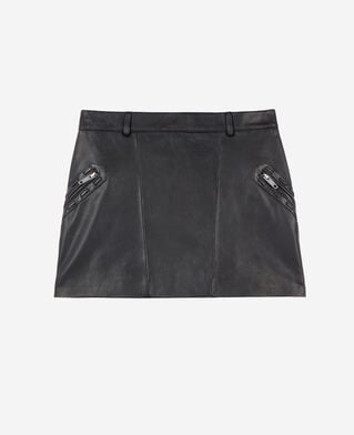 The Kooples WOMEN BLACK STONE short black leather skirt