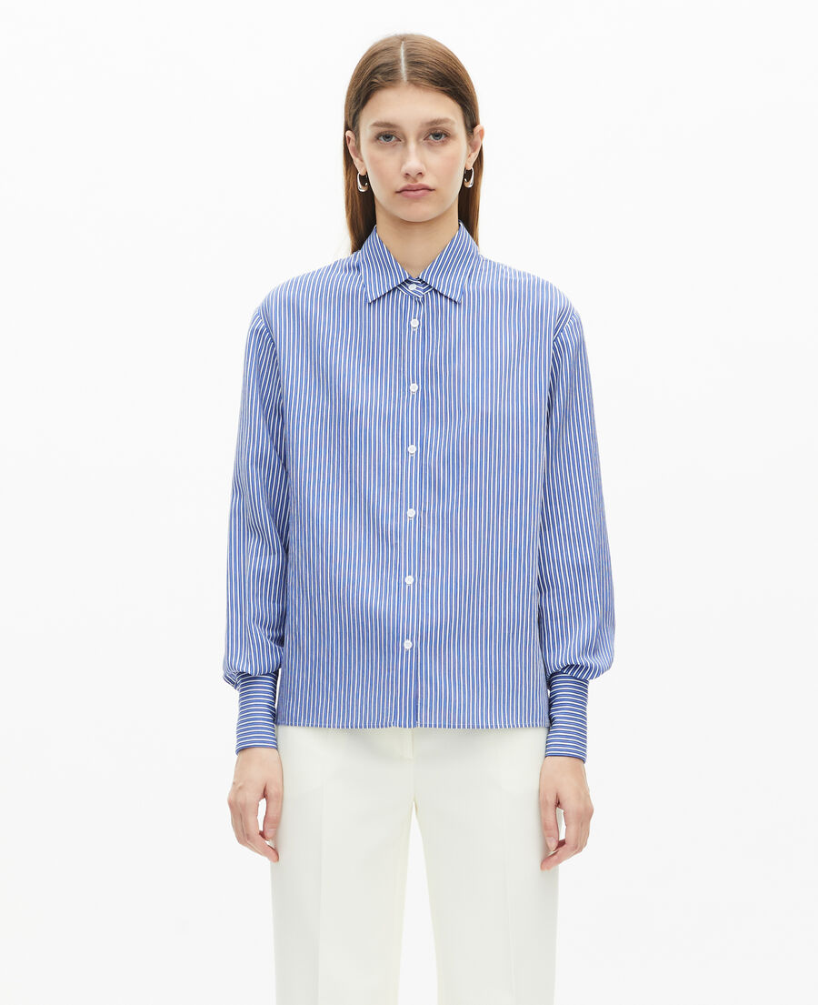 The Kooples WOMEN BLUE WHITE blue and white striped long sleeve shirt