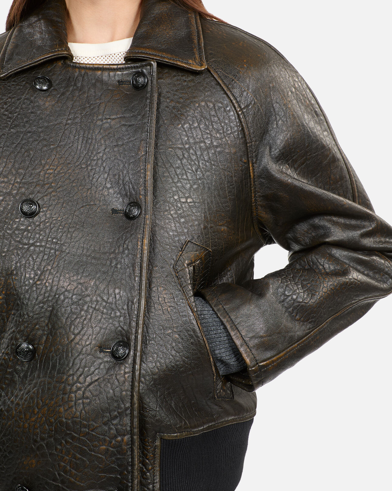 The Kooples FEMME DARK BROWN blouson en cuir marron