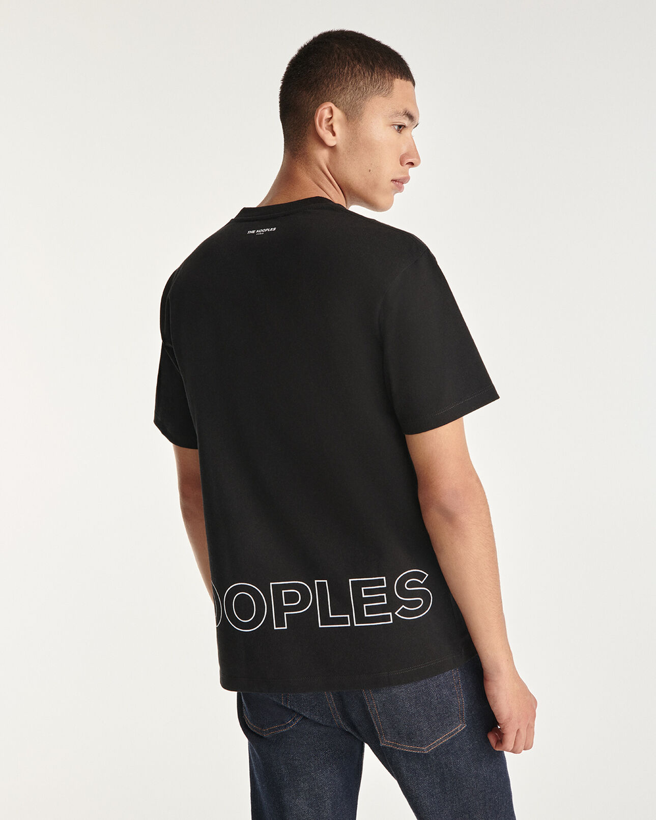 The Kooples HOMME BLACK t-shirt noir coton à imprimé the kooples