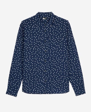The Kooples H DARK NAVY-ECRU blue and white polka dot print shirt