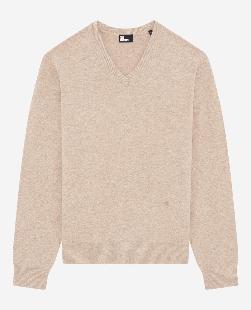 The Kooples MEN BEIGE MELANGE beige cashmere v-neck sweater