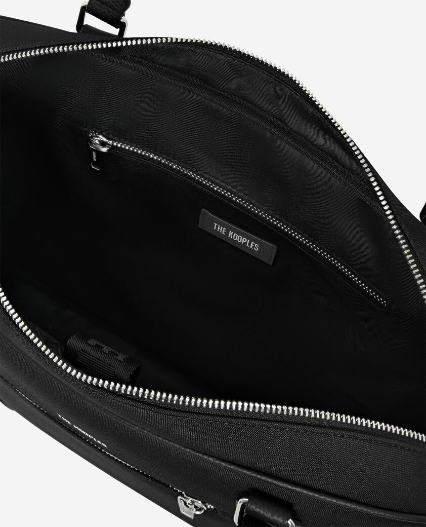 The Kooples HOMME BLACK porte-documents en canvas et cuir grainé noir