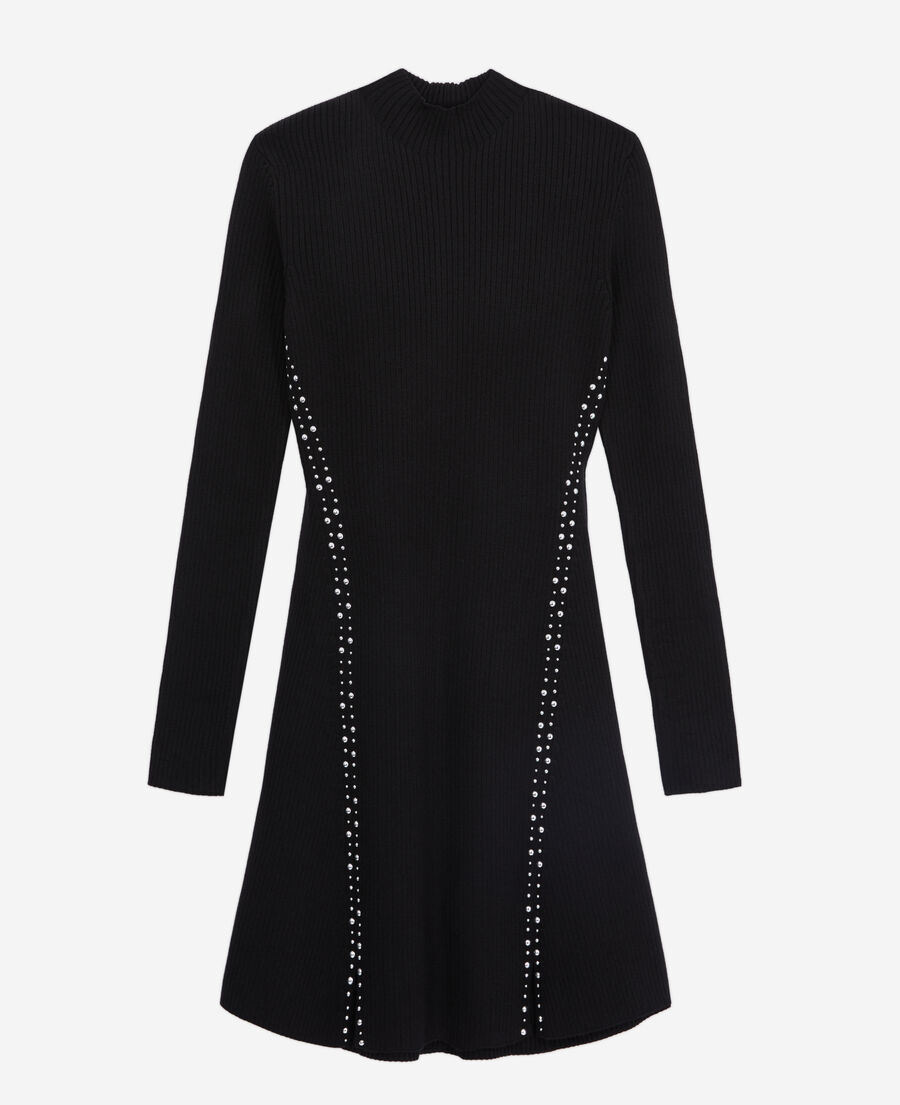 The Kooples WOMEN BLACK short black knit dress with studs