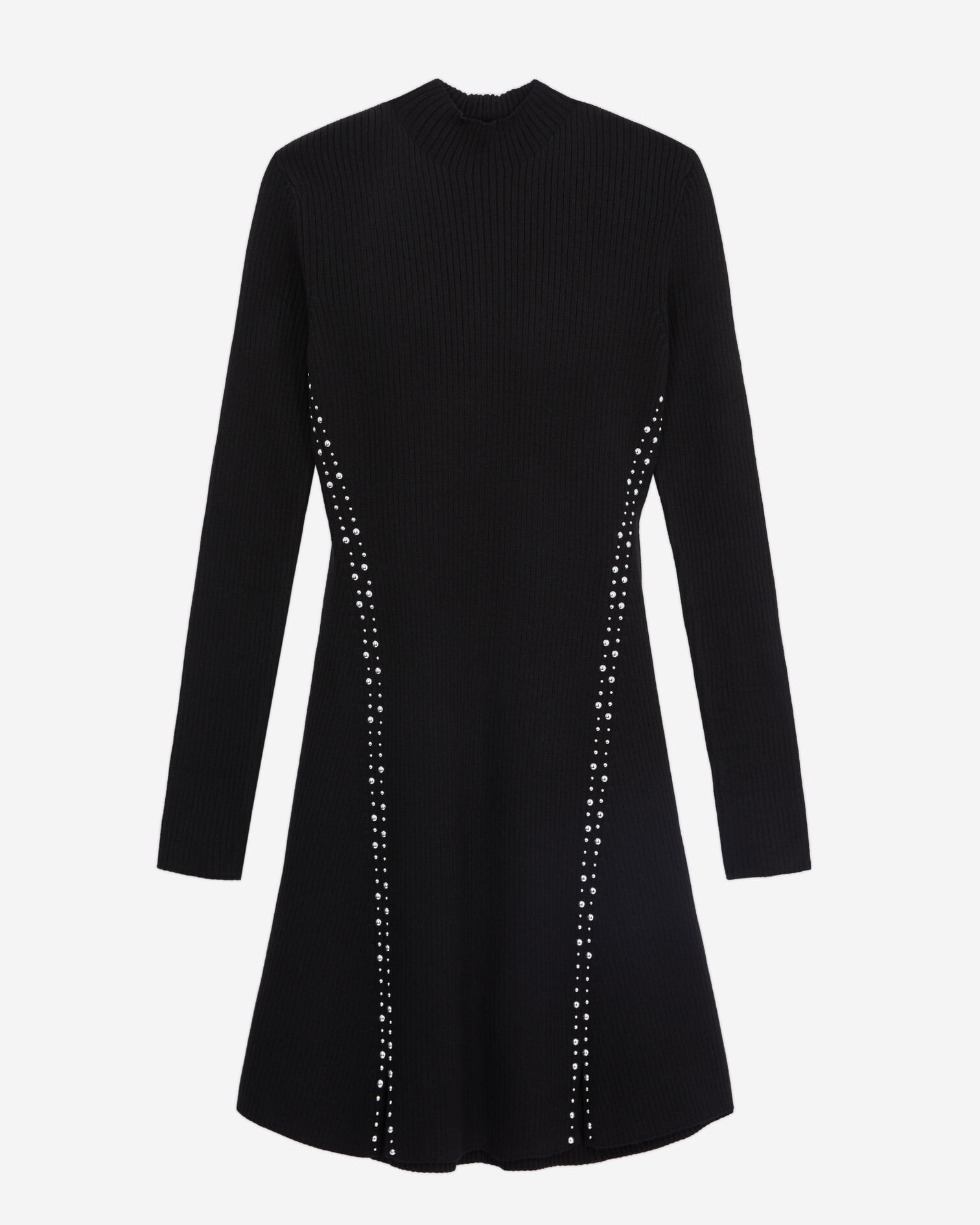 Schwarzes kurzes Strickkleid mit Nieten, BLACK, hi-res image number null