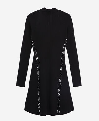 The Kooples WOMEN BLACK short black knit dress with studs