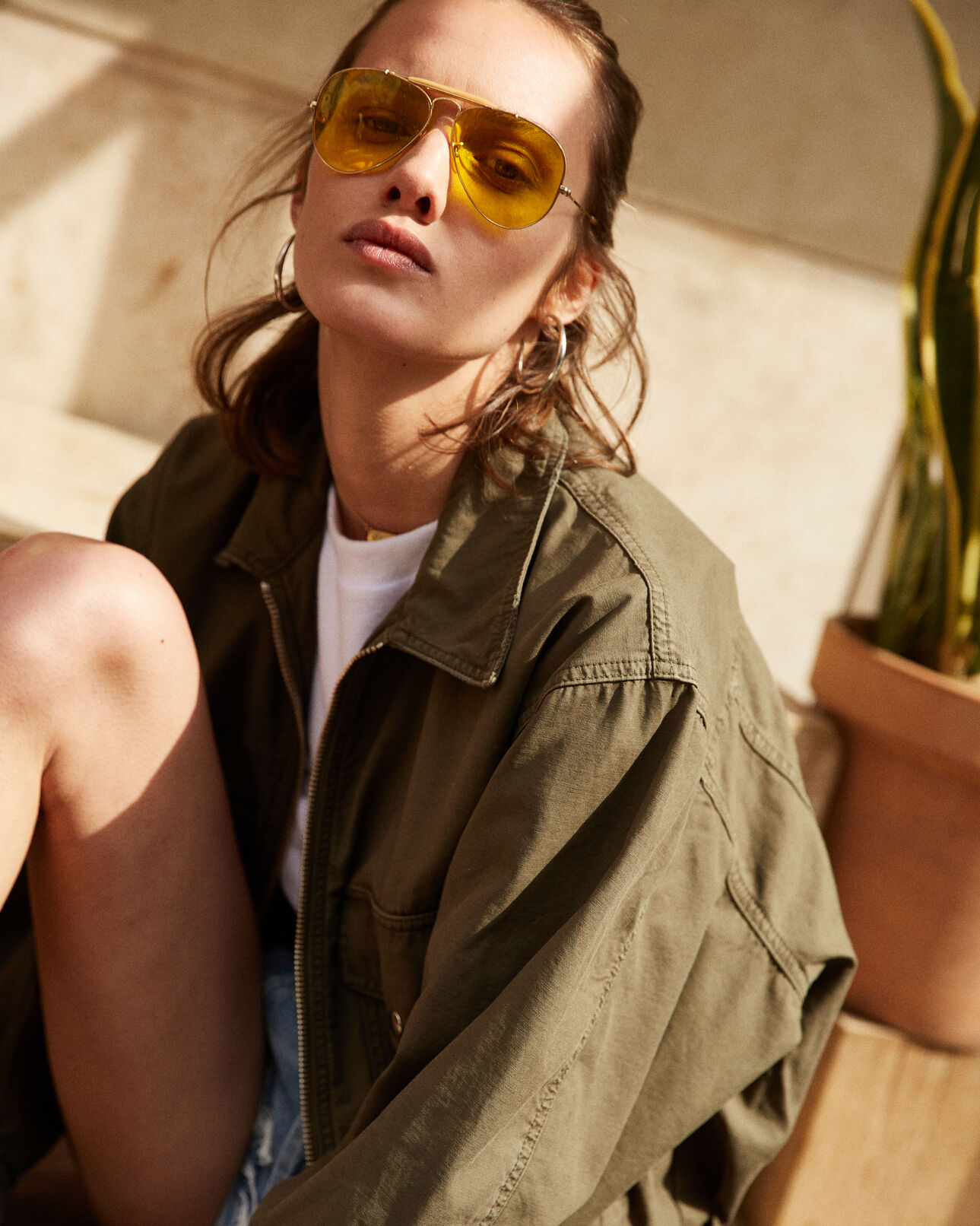 The Kooples WOMEN KAKI khaki, cotton rock-style jacket