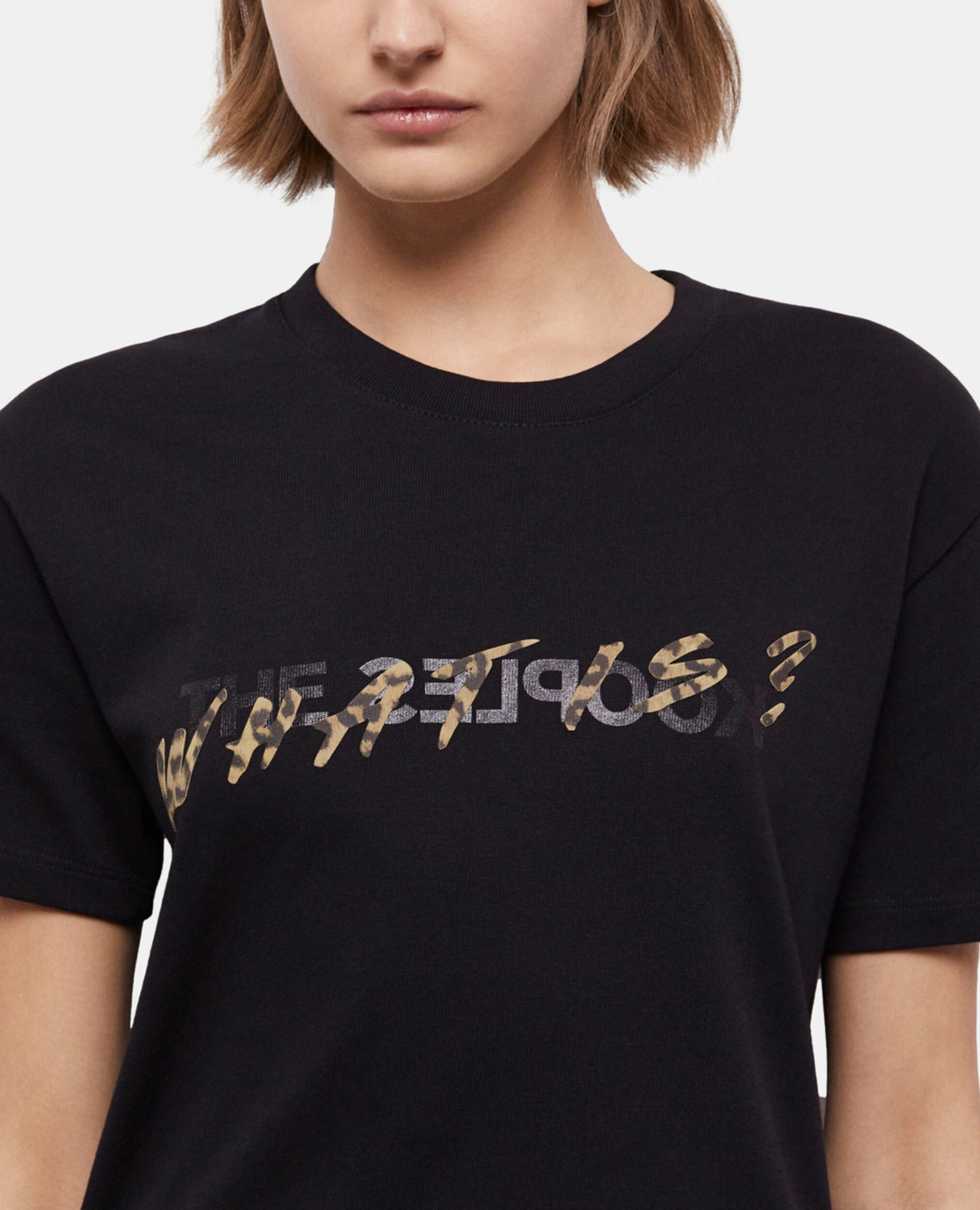 Black and leopard print What is T-shirt, BLACK, hi-res image number null