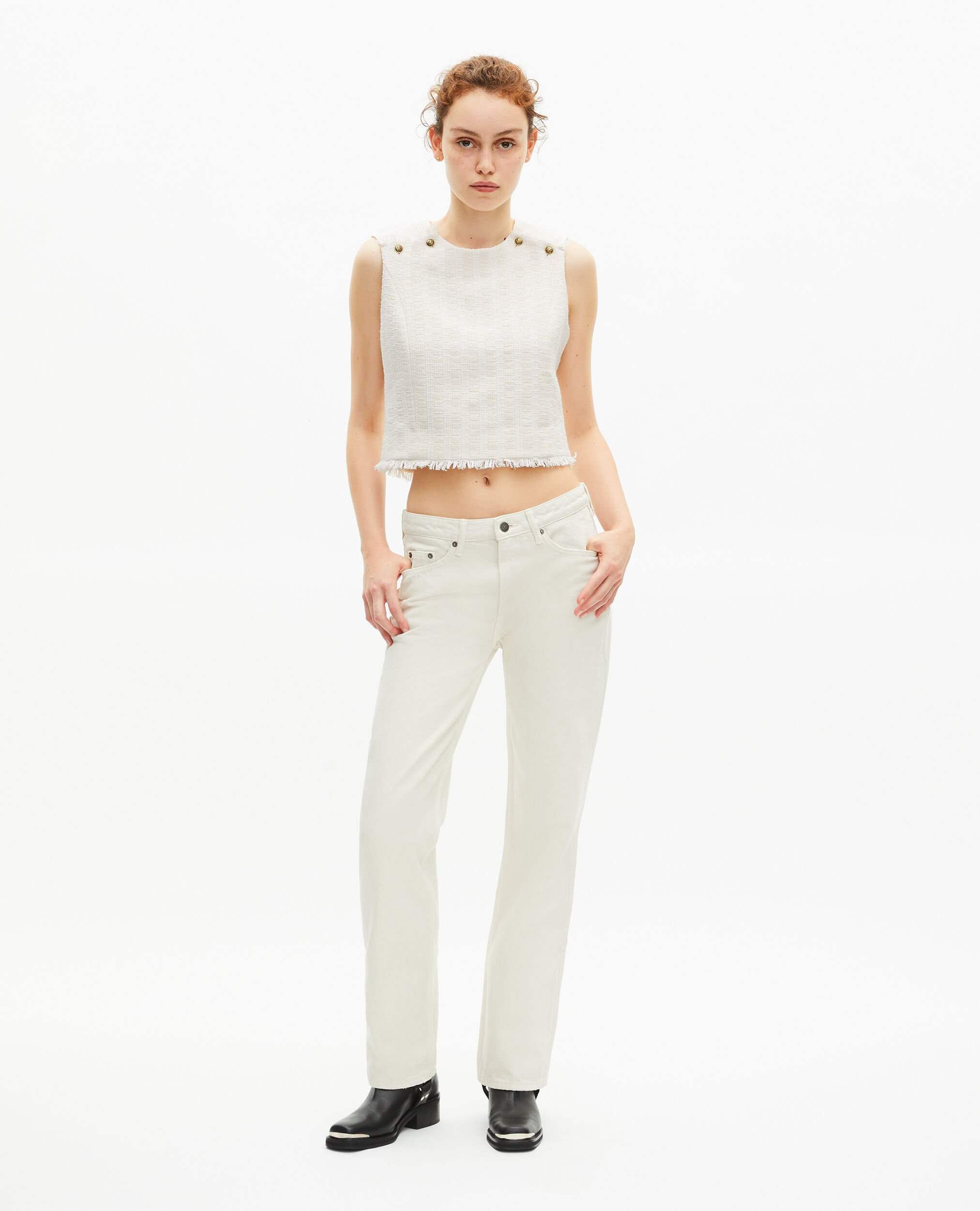 Ecru tweed top, ECRU, hi-res image number null