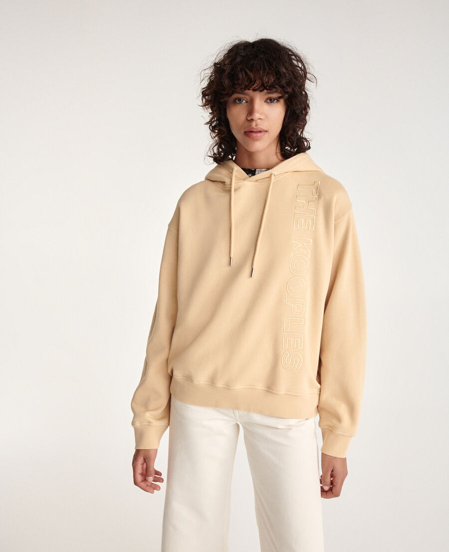 Beige hooded sweatshirt tone-on-tone logo | The Kooples - US