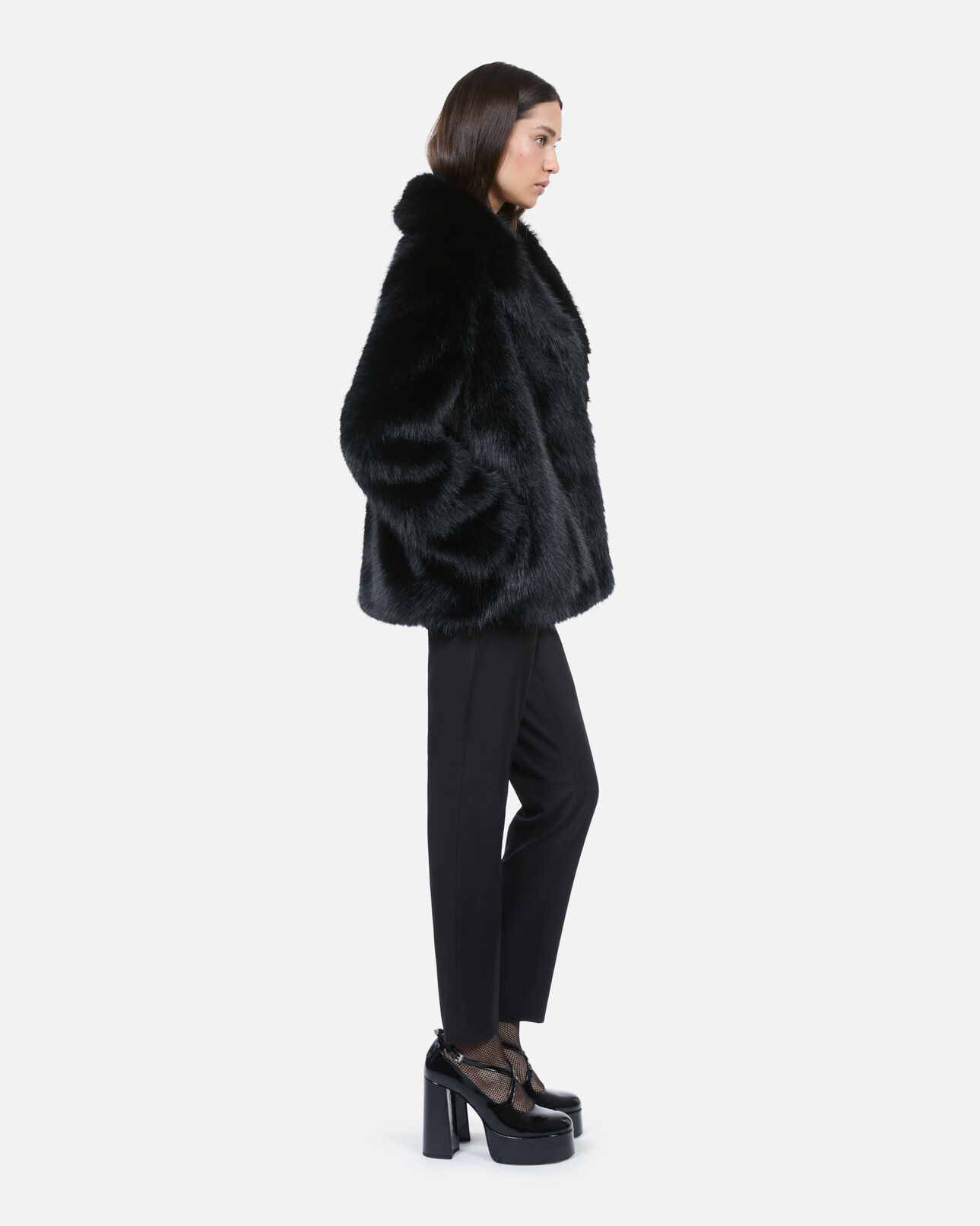 The Kooples MUJER BLACK abrigo efecto piel negro