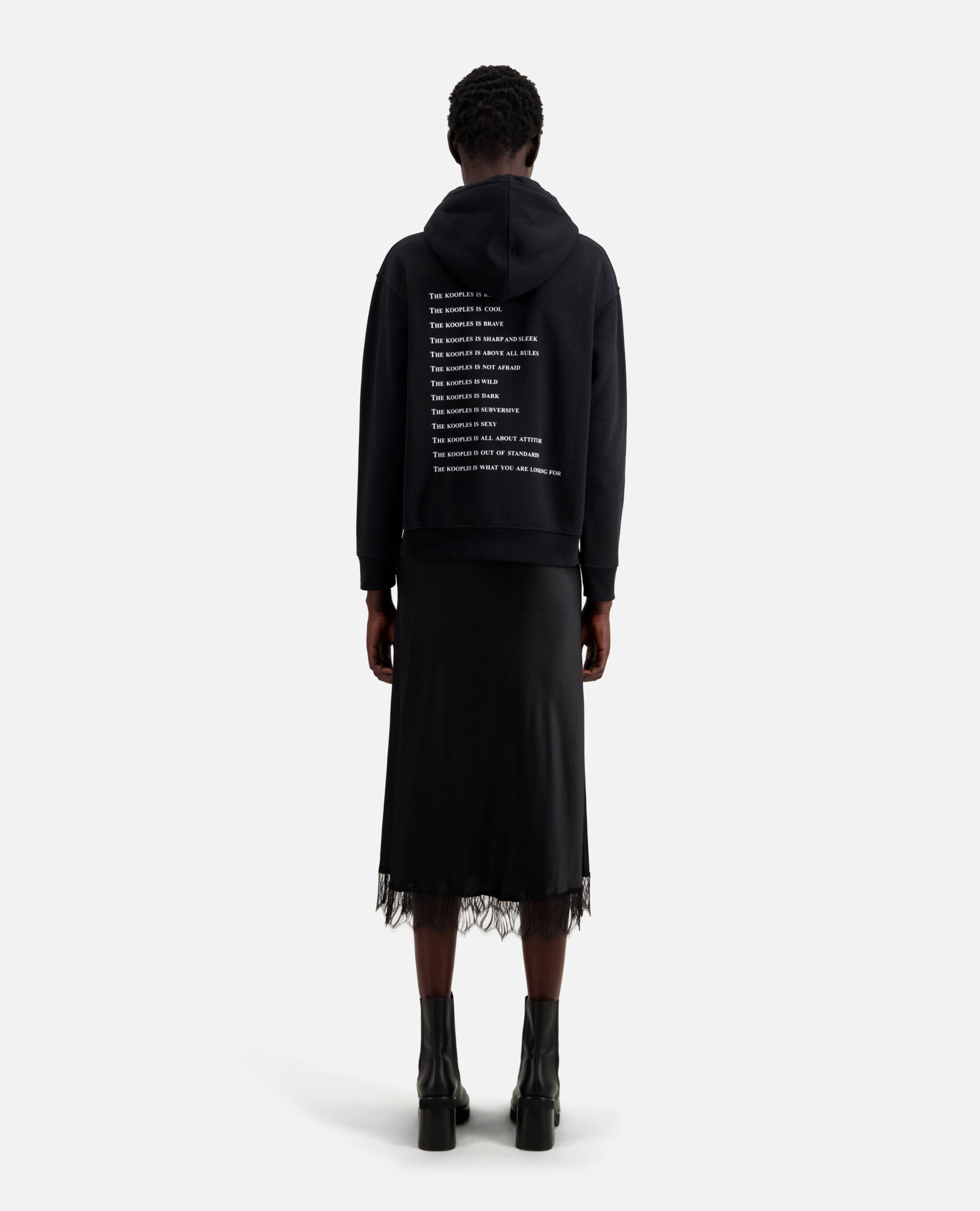 Women's Black What is sweatshirt with rhinestones, BLACK, hi-res image number null