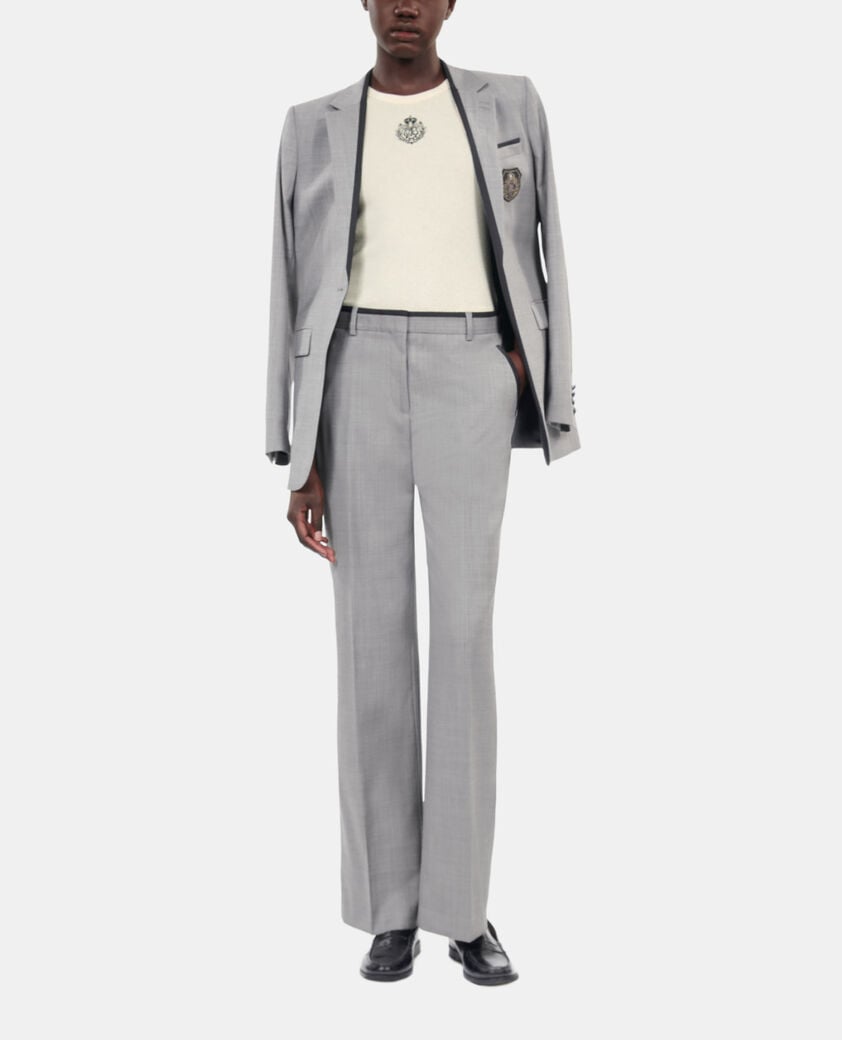 The Kooples WOMEN BEIGE MELANGE straight-legged tailored pants in taupe wool