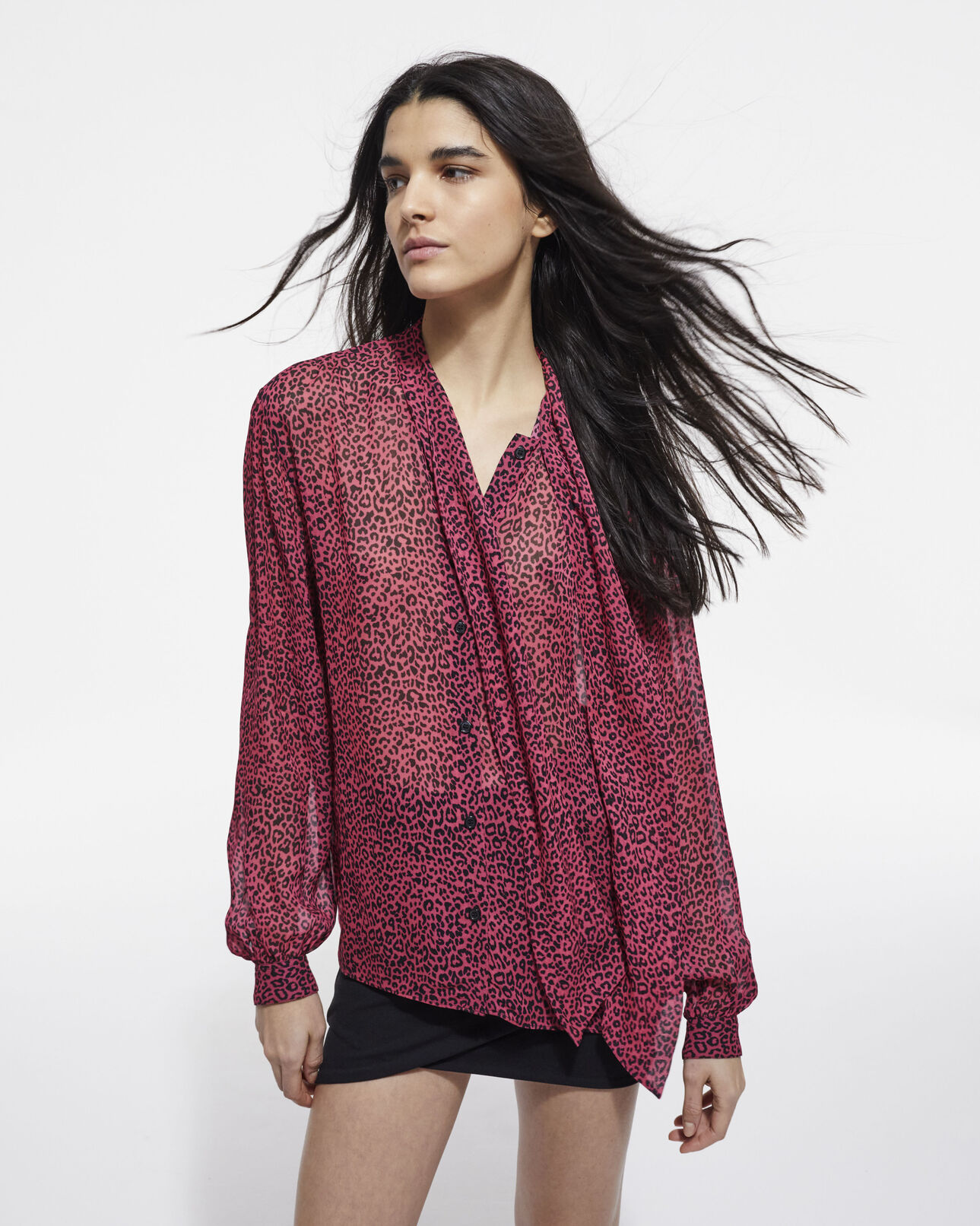 The Kooples WOMEN PINK BLACK pink leopard-print shirt