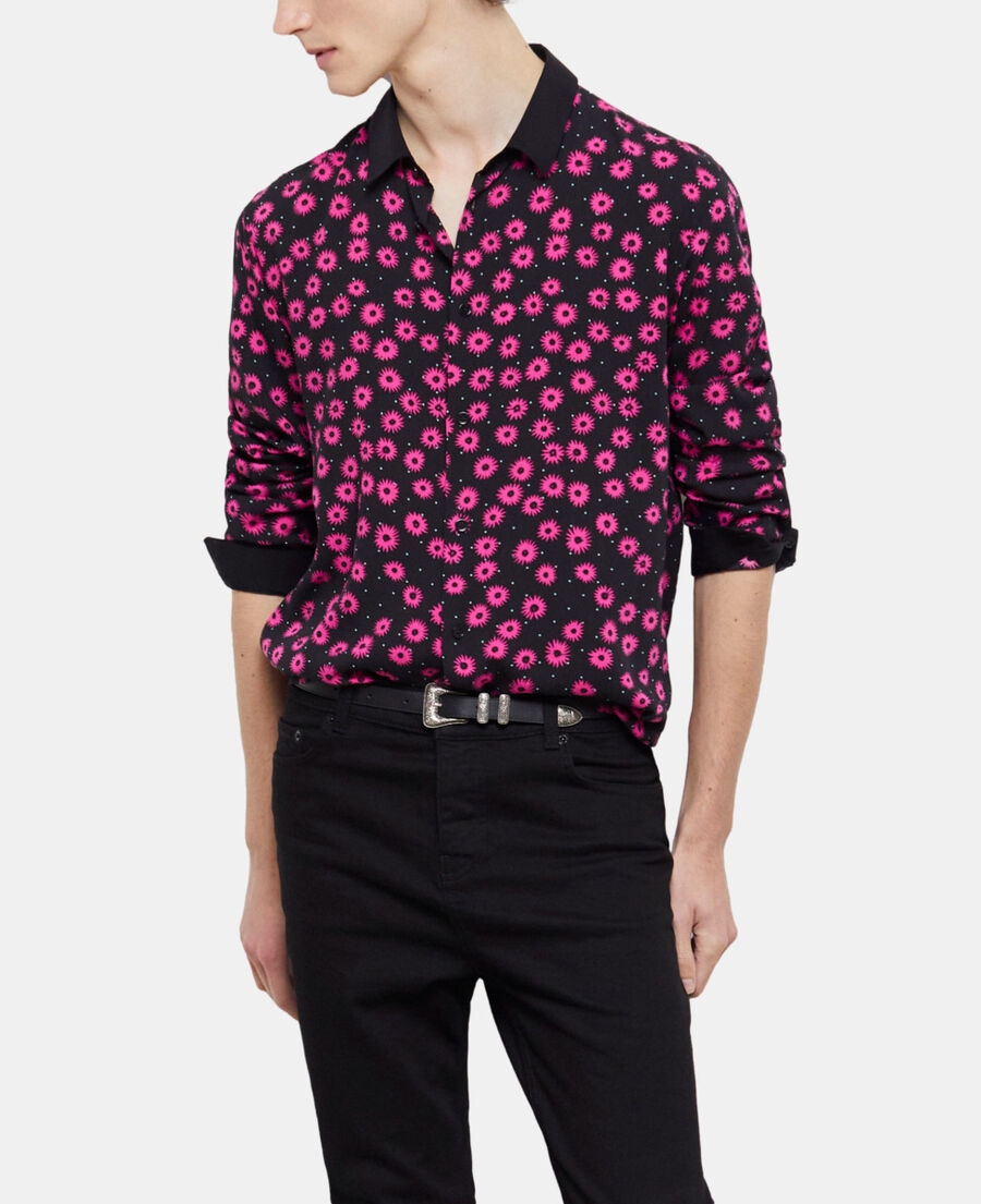 The Kooples HERREN BLACK / PINK hemd mit klassischem kragen und print