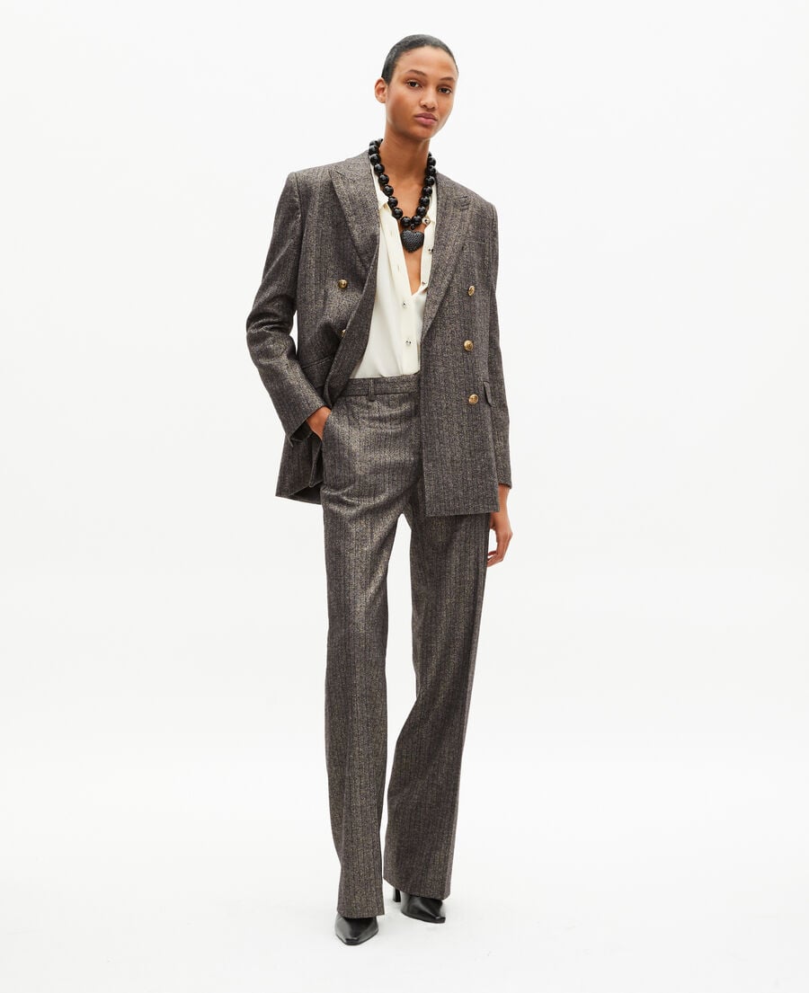 The Kooples WOMEN BLACK gold and black lurex herringbone suit jacket