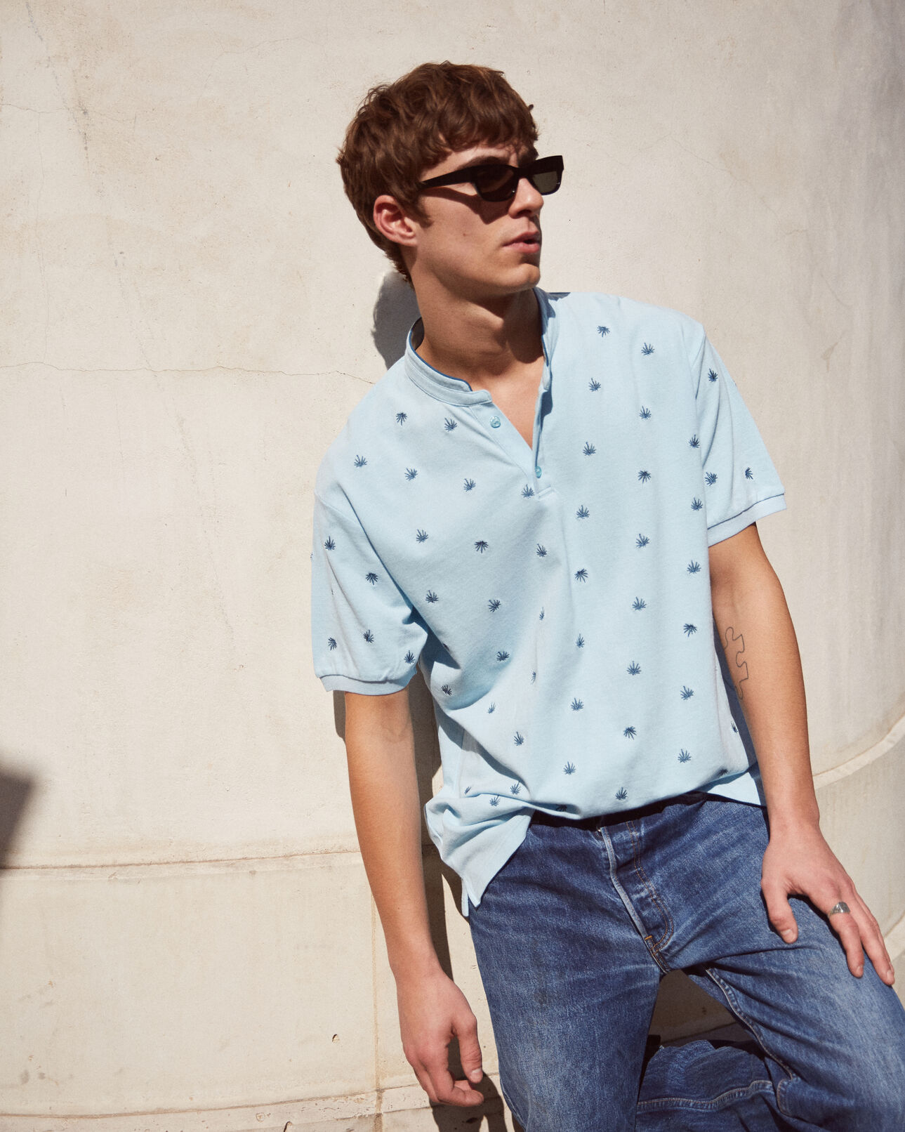 The Kooples HOMME SKY BLUE polo coton bleu ciel détails brodés