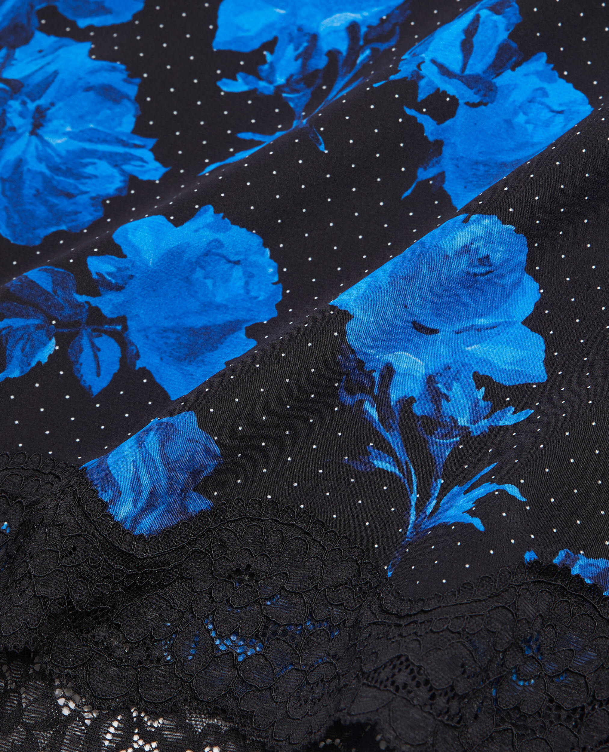 Jupe longue imprimée en soie avec détails en dentelle, BLACK BLUE, hi-res image number null