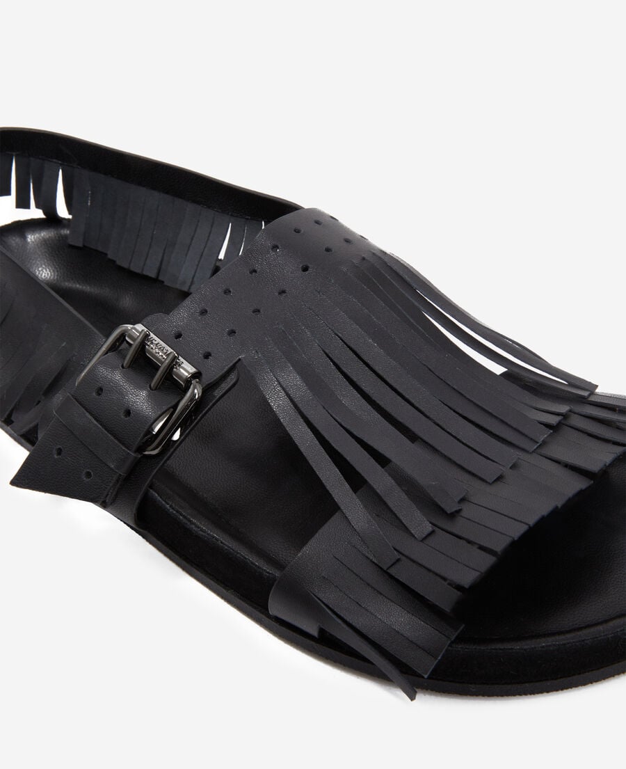 The Kooples FEMME BLACK sandales noires à franges en cuir