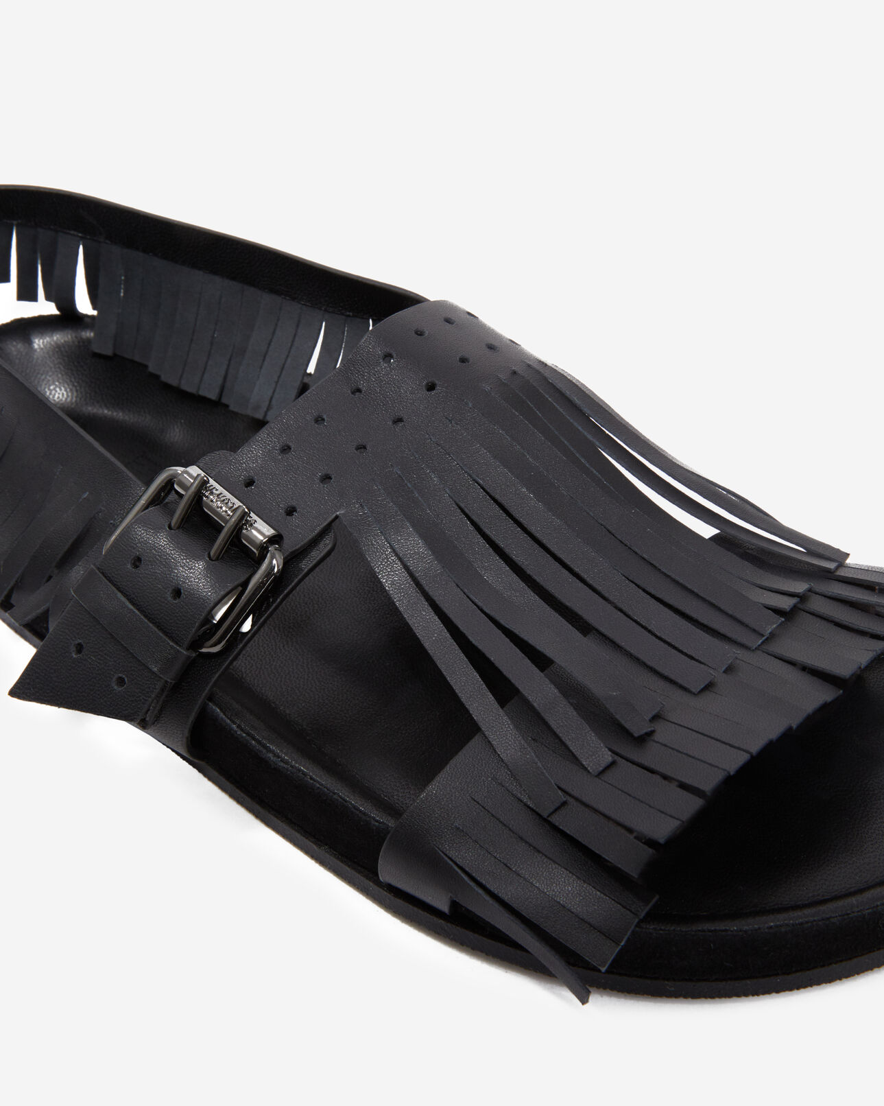 The Kooples FEMME BLACK sandales noires à franges en cuir