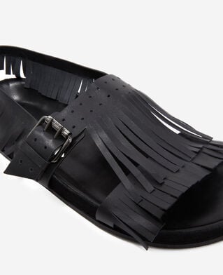 The Kooples FEMME BLACK sandales noires à franges en cuir