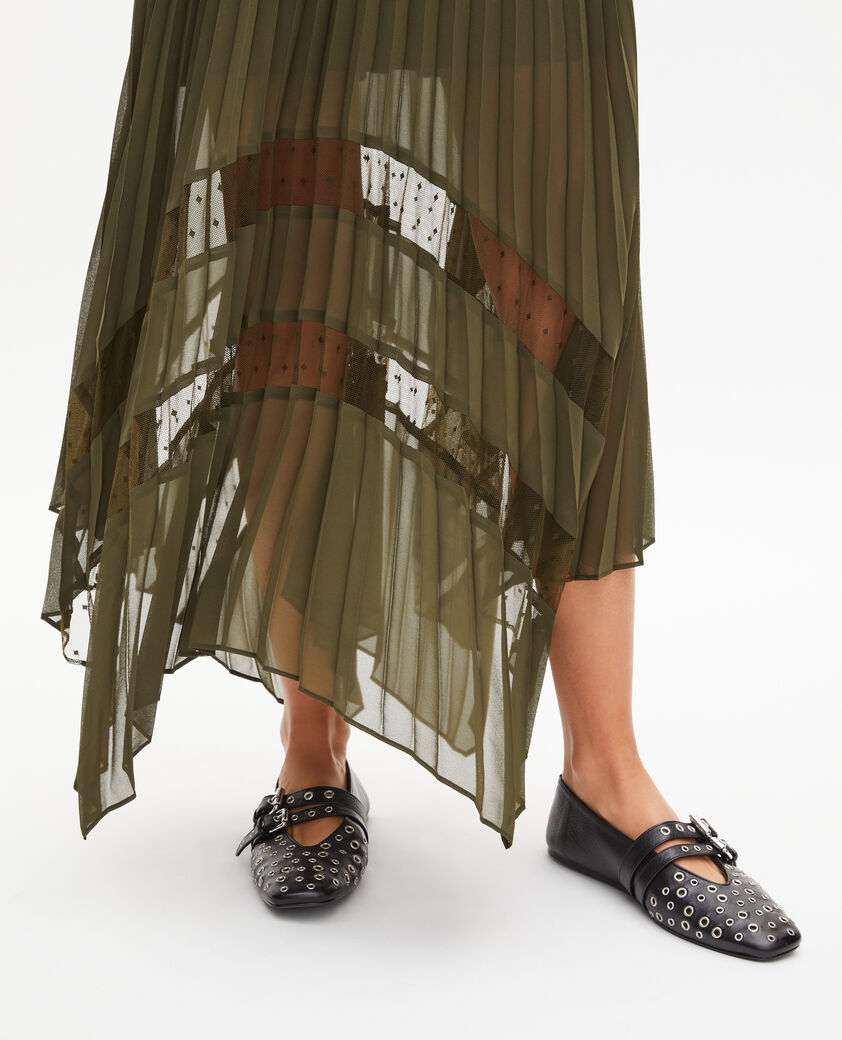 The Kooples FEMME KAKI robe longue pliss&eacute;e kaki