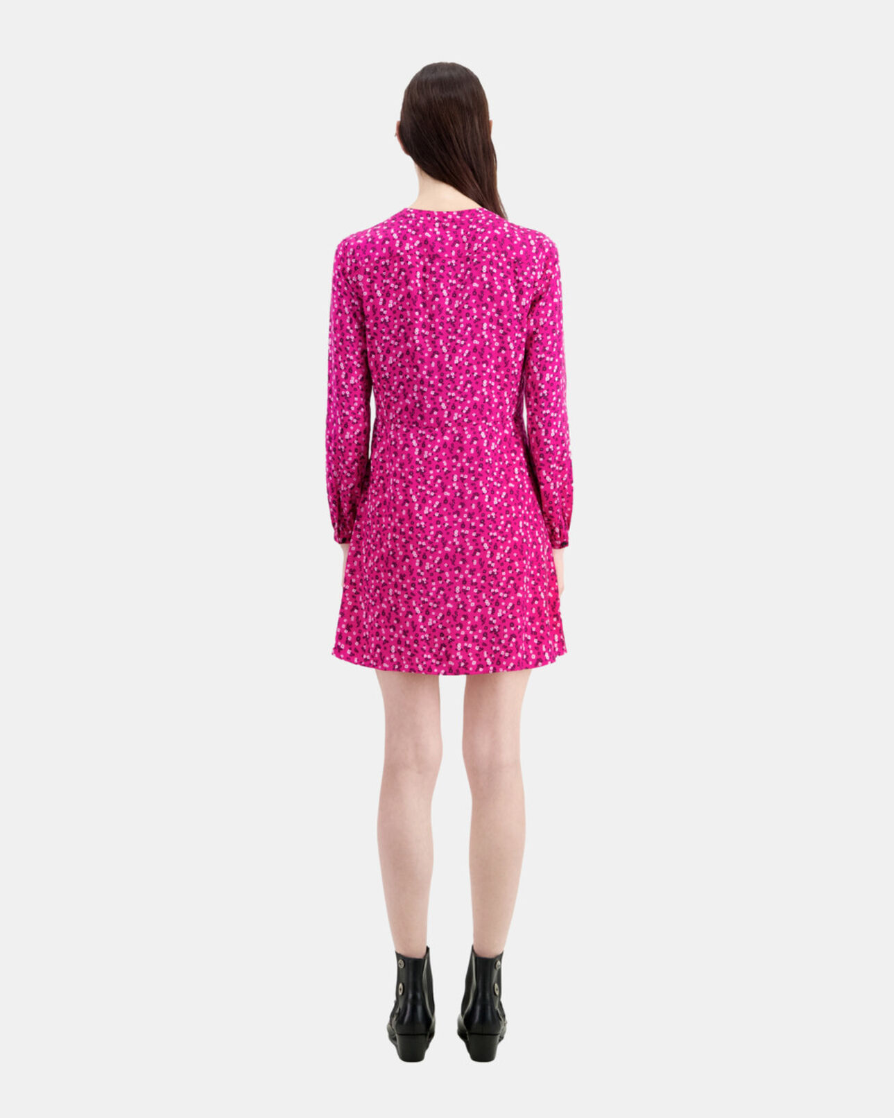 The Kooples WOMEN PINK BLACK short printed dress with pleating