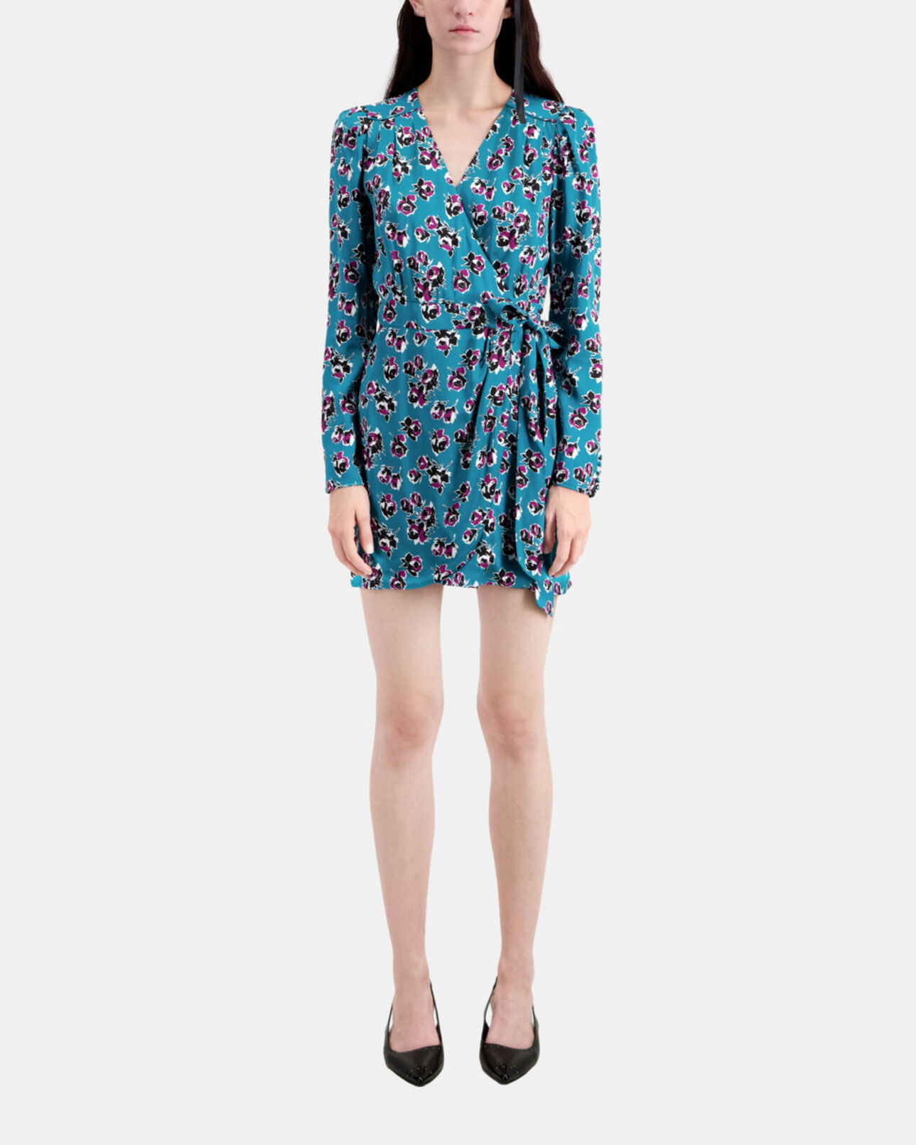 The Kooples FEMME PINK - BLUE robe portefeuille courte imprimée