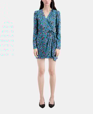The Kooples FEMME PINK - BLUE robe portefeuille courte imprimée