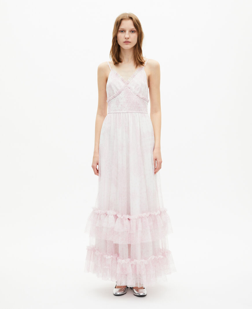The Kooples WOMEN WHITE - PINK long dress in pale pink printed tulle