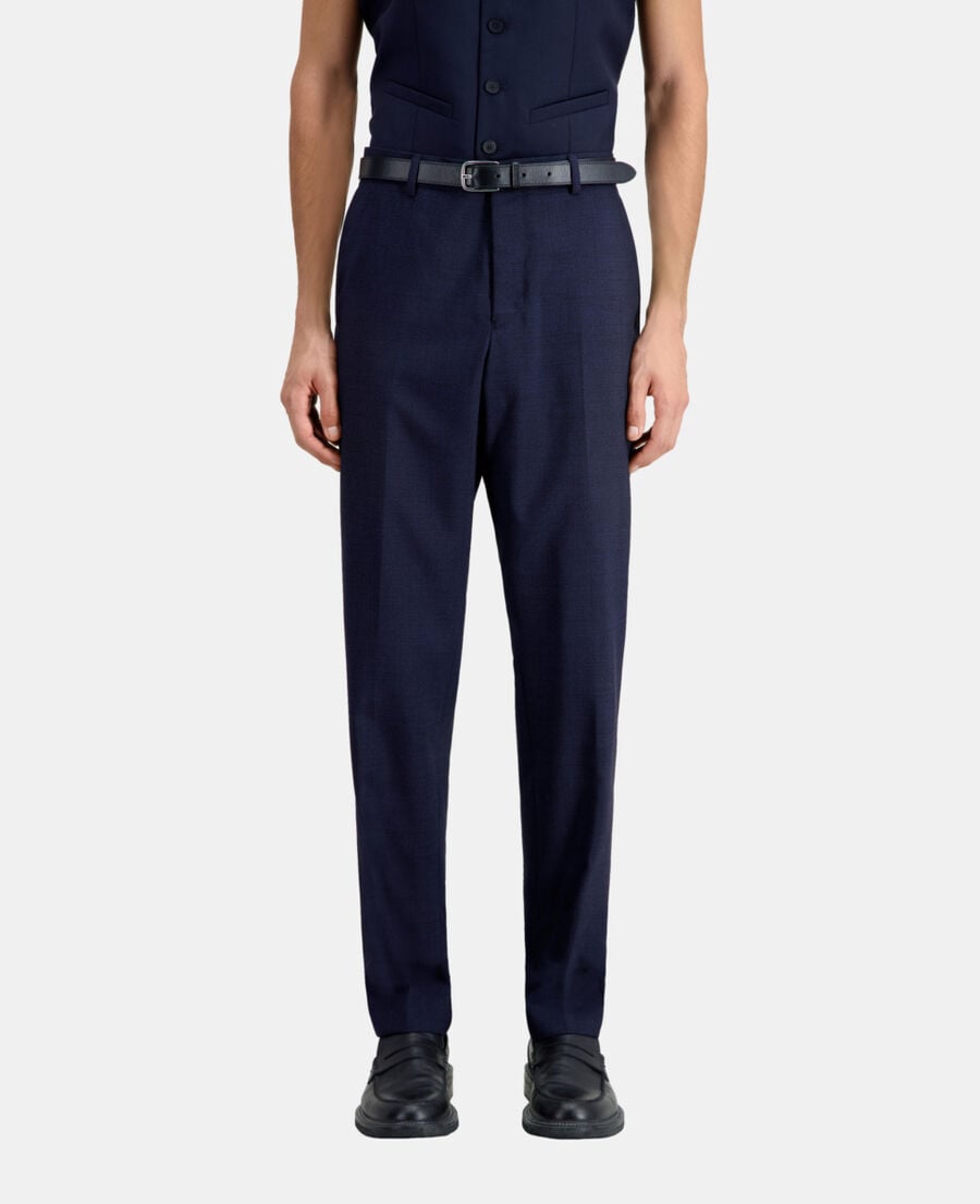 The Kooples HOMME NAVY / BLACK pantalon de costume bleu marine en laine à micro motifs