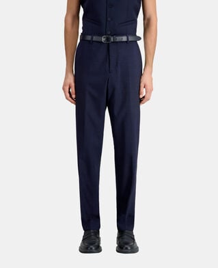 The Kooples HOMME NAVY / BLACK pantalon de costume bleu marine en laine à micro motifs