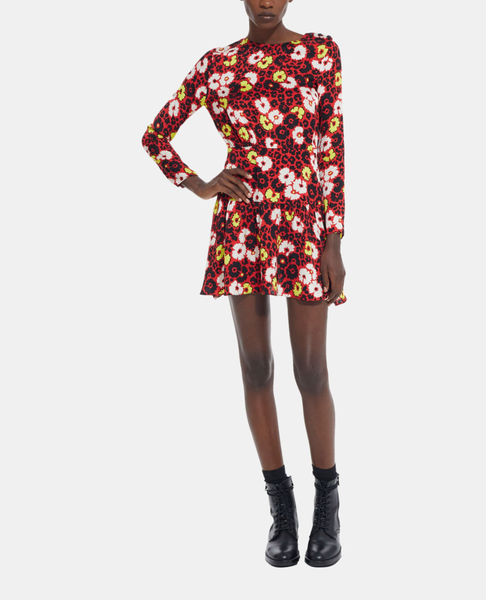 Floral print short dress, RED / YELLOW, hi-res image number null