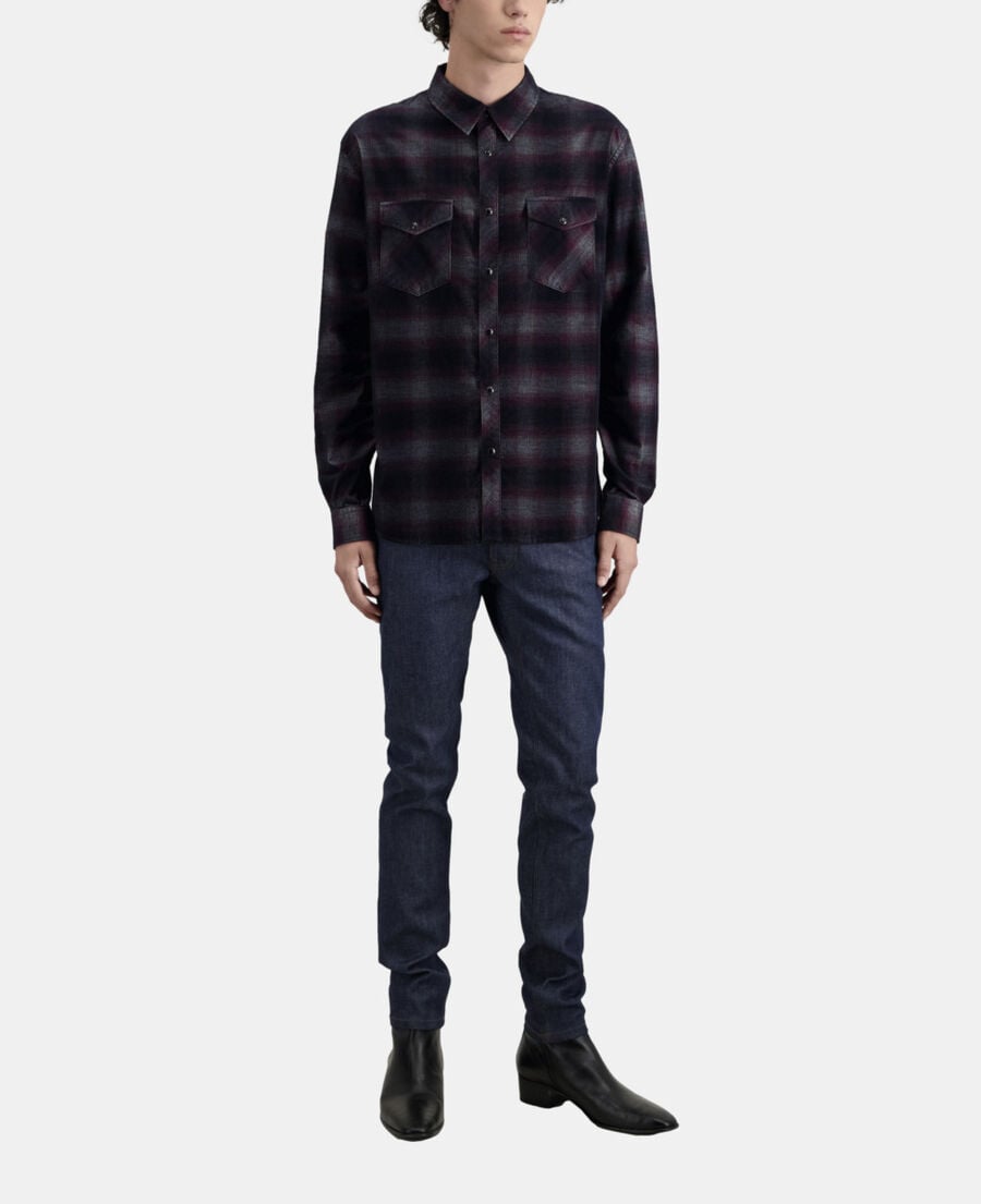 The Kooples HOMME BLACK / BURGUNDY chemise à carreaux noir et bordeaux