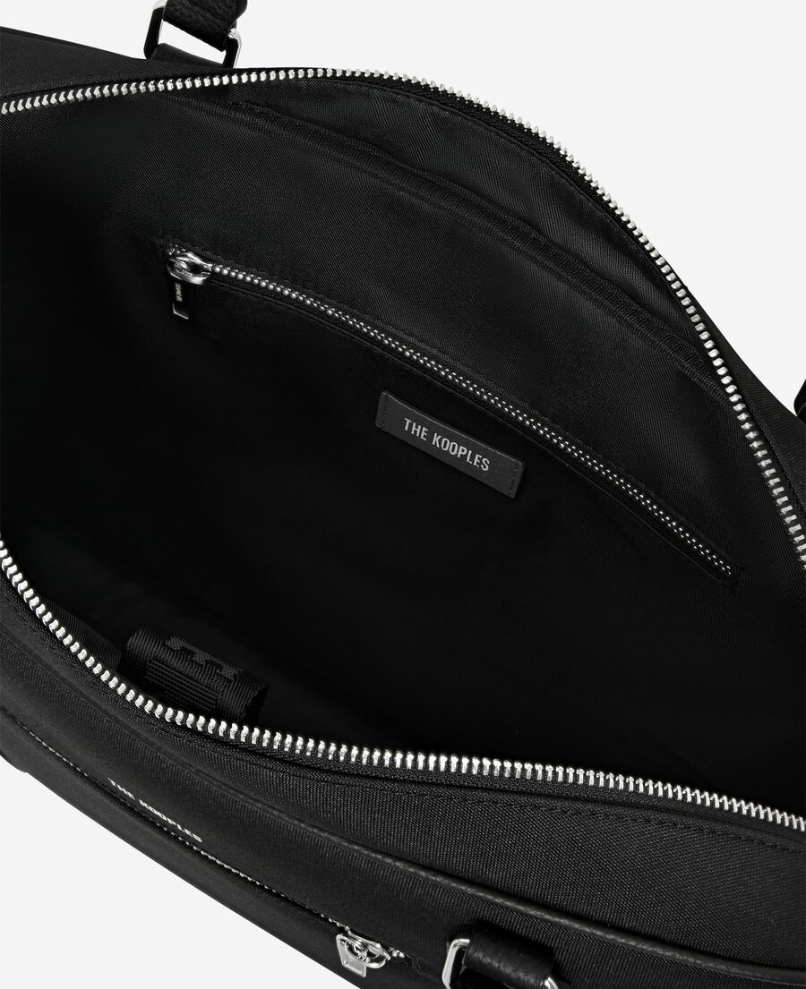 The Kooples HOMME BLACK porte-documents en canvas et cuir grainé noir