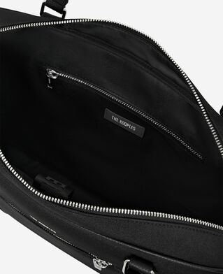 The Kooples HOMME BLACK porte-documents en canvas et cuir grainé noir