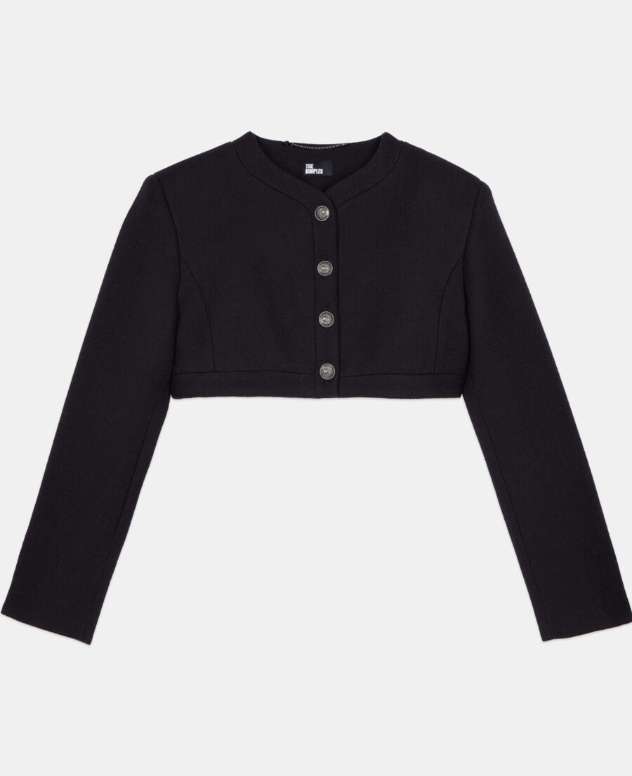 The Kooples FEMME BLACK veste en laine et coton noire