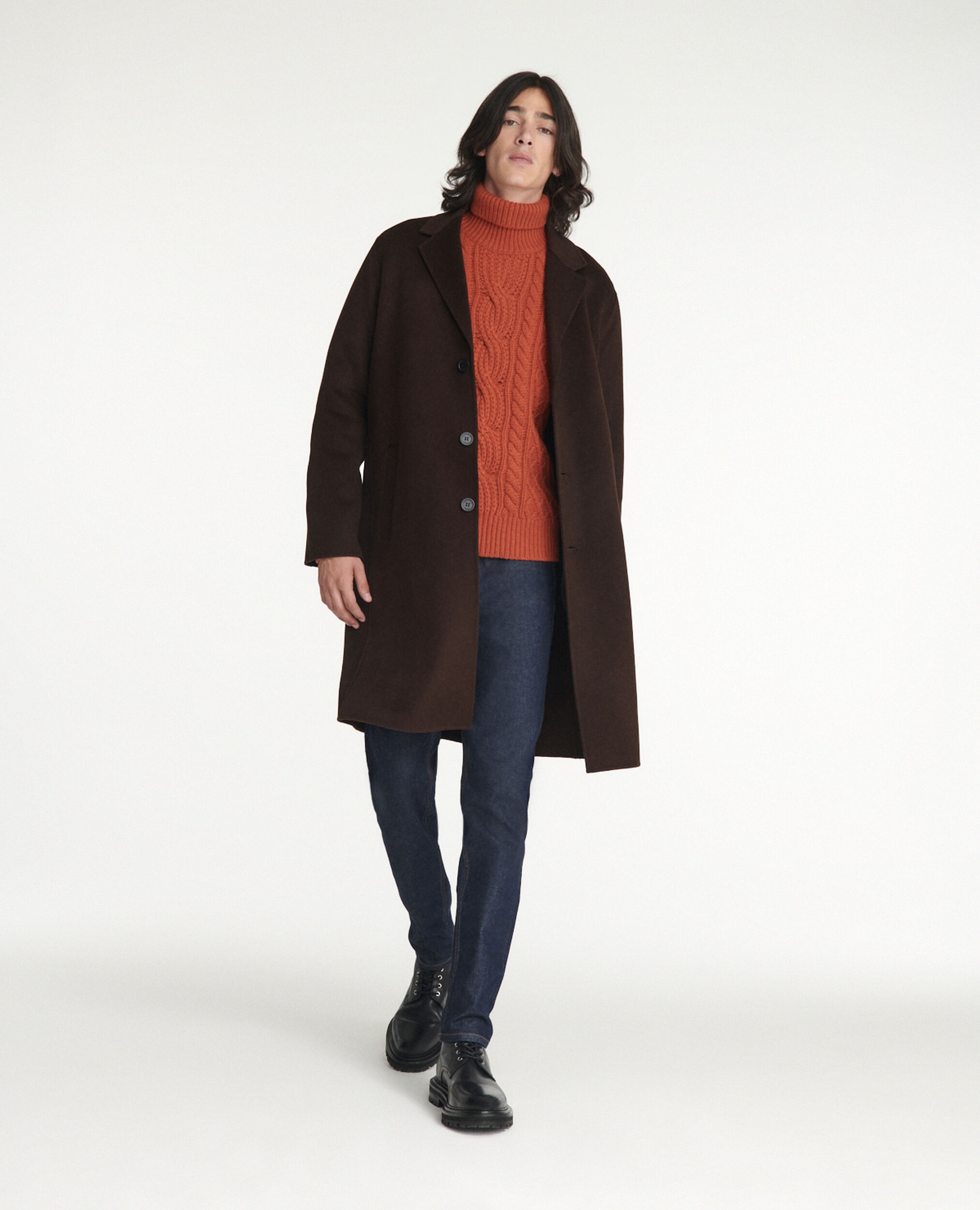 Manteau laine marron double face, BROWN, hi-res image number null