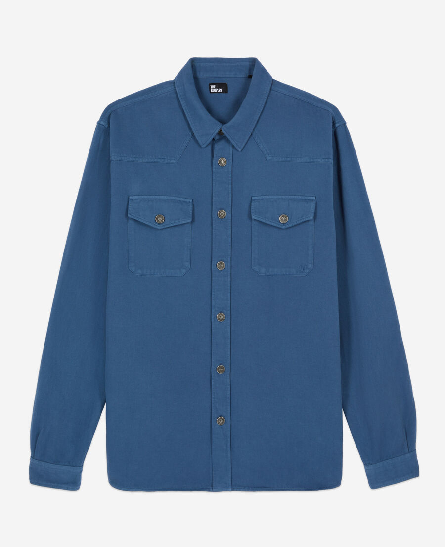 The Kooples H MIDDLE NAVY blue linen and cotton shirt