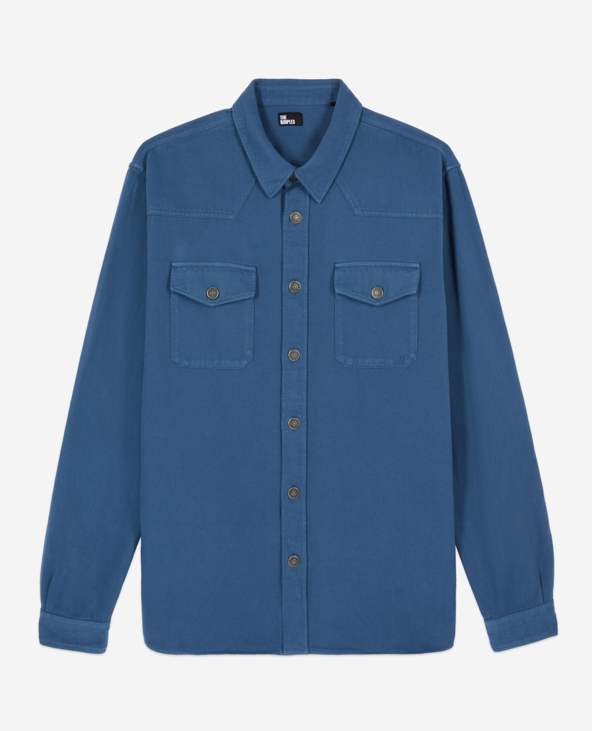 Blue linen and cotton shirt, MIDDLE NAVY, hi-res image number null