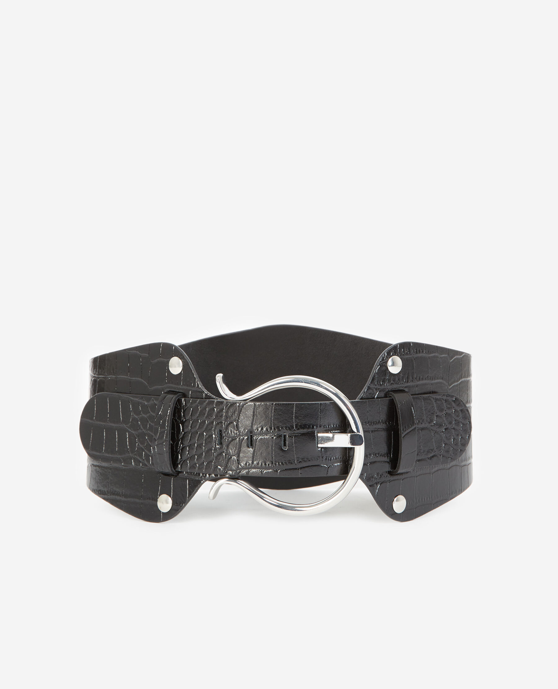 Ceinture cuir large noire boucle argent The Kooples