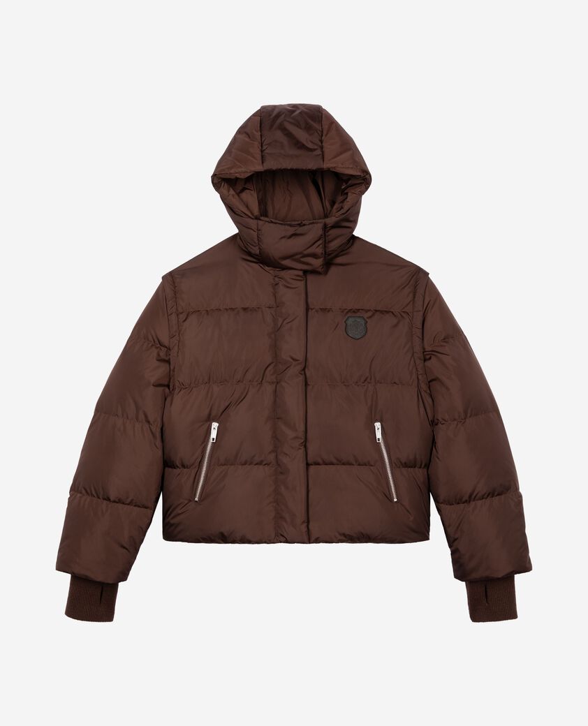 The Kooples WOMEN CHOCOLATE brown down jacket with removable sleeves