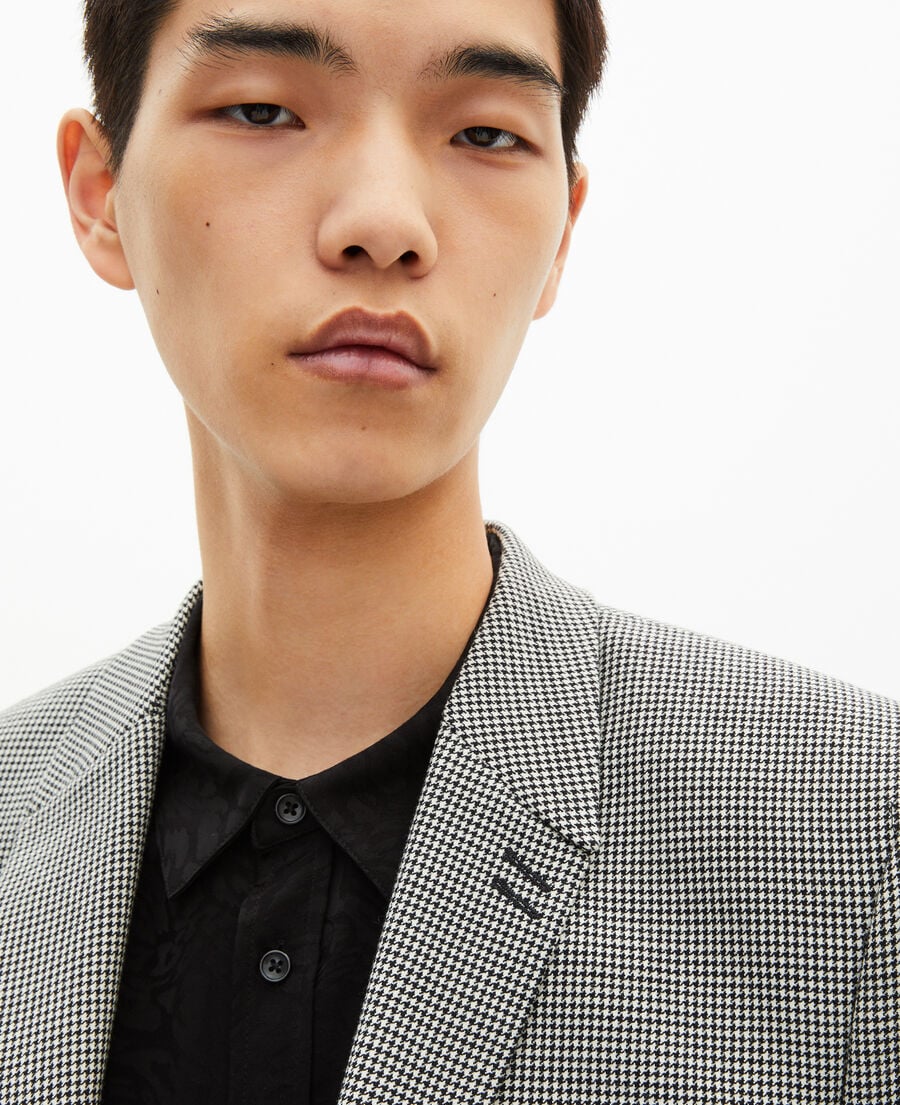 The Kooples HOMME BLACK GREY veste de costume en pied de poule noir et blanc