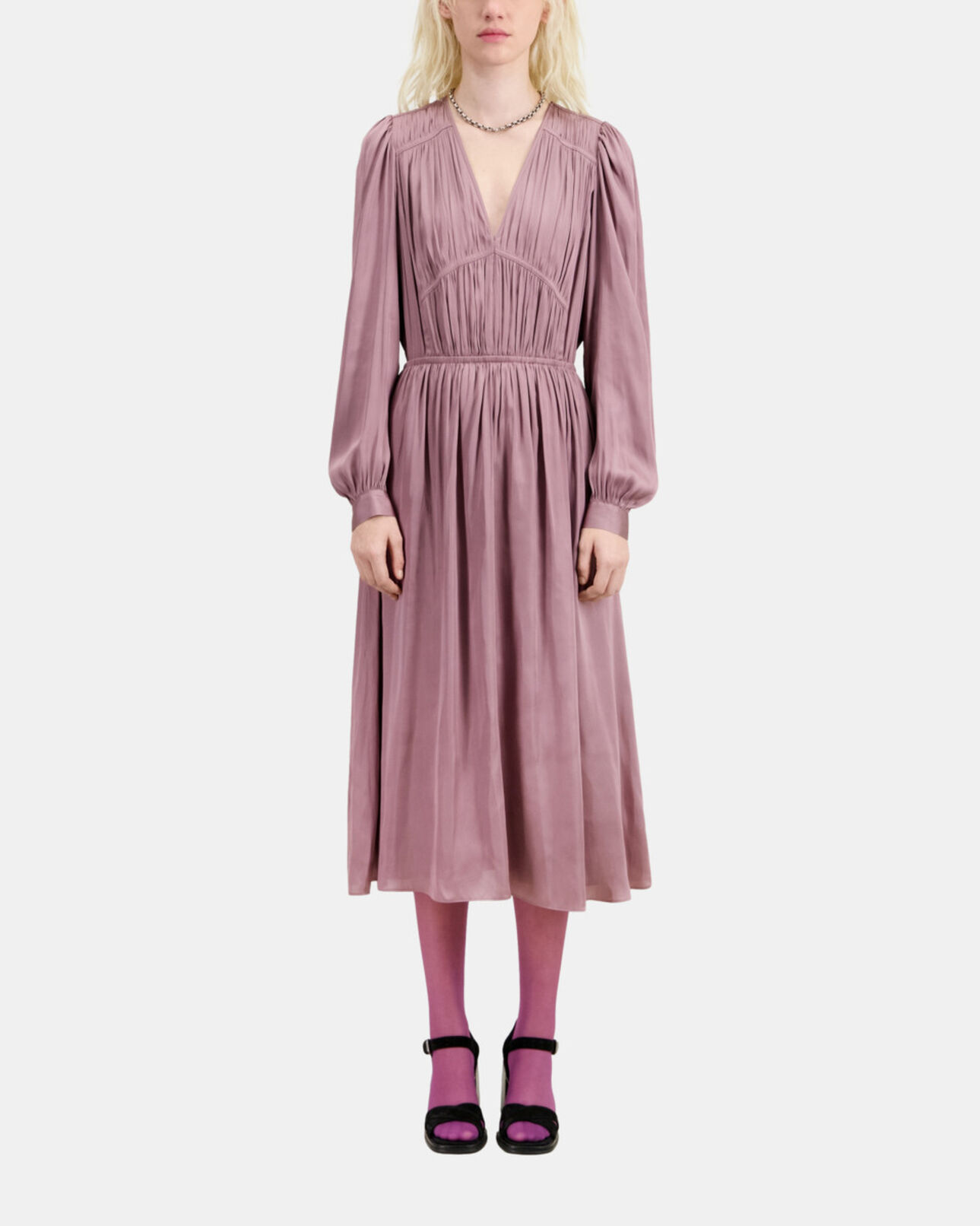 The Kooples WOMEN DARK PURPLE long mauve dress with pleating