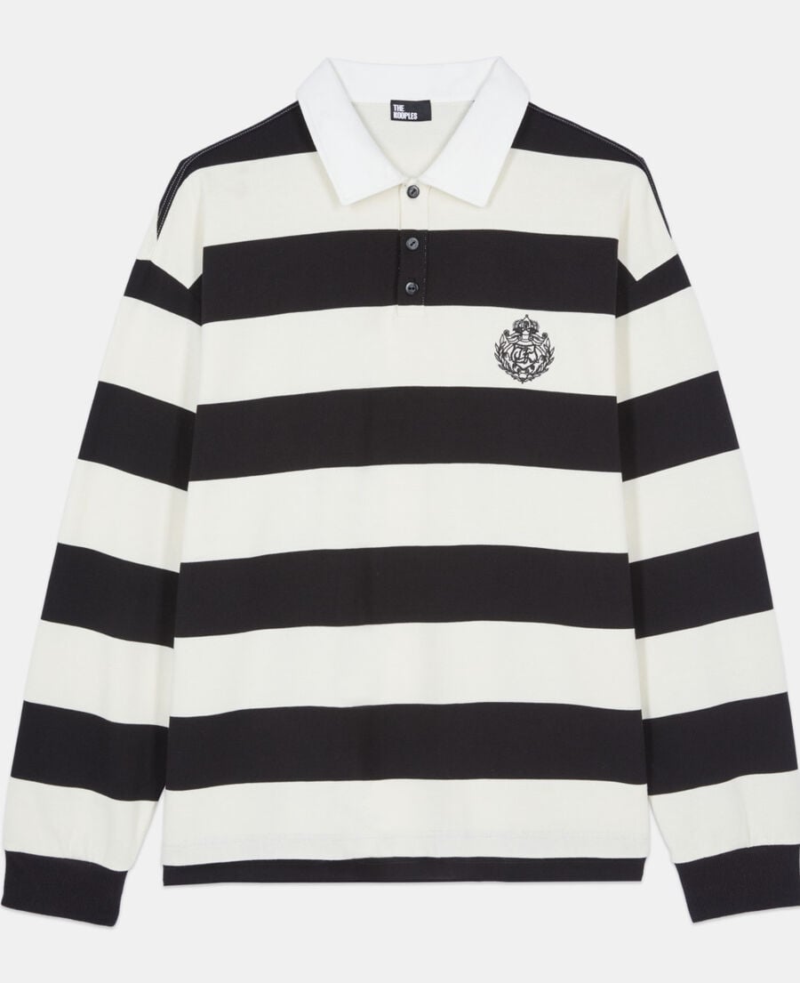 The Kooples H BLACK / WHITE long-sleeved black and white striped polo t-shirt