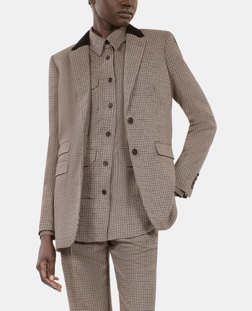 The Kooples FEMME BEIGE-BROWN veste tailleur pied de poule beige